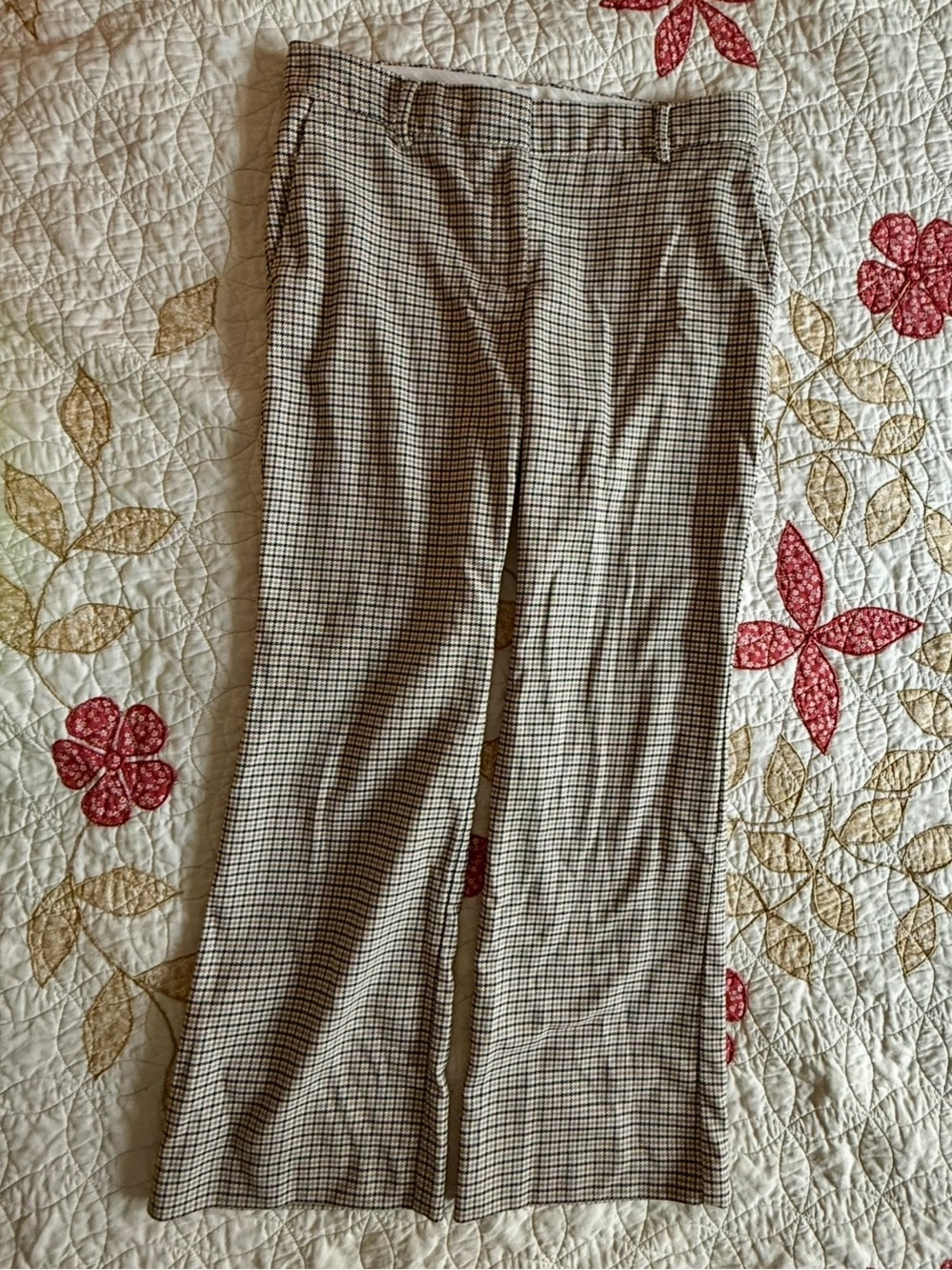 Ann Taylor Plaid Trousers— Black, White, Tan, 6P